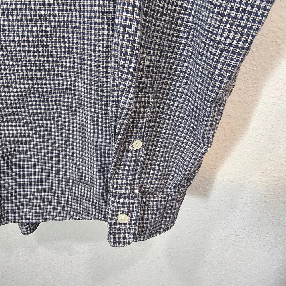 Ralph Lauren Mens XL‎ Classic Fit Shirt Navy Blue White Micro Check Long Sleeve